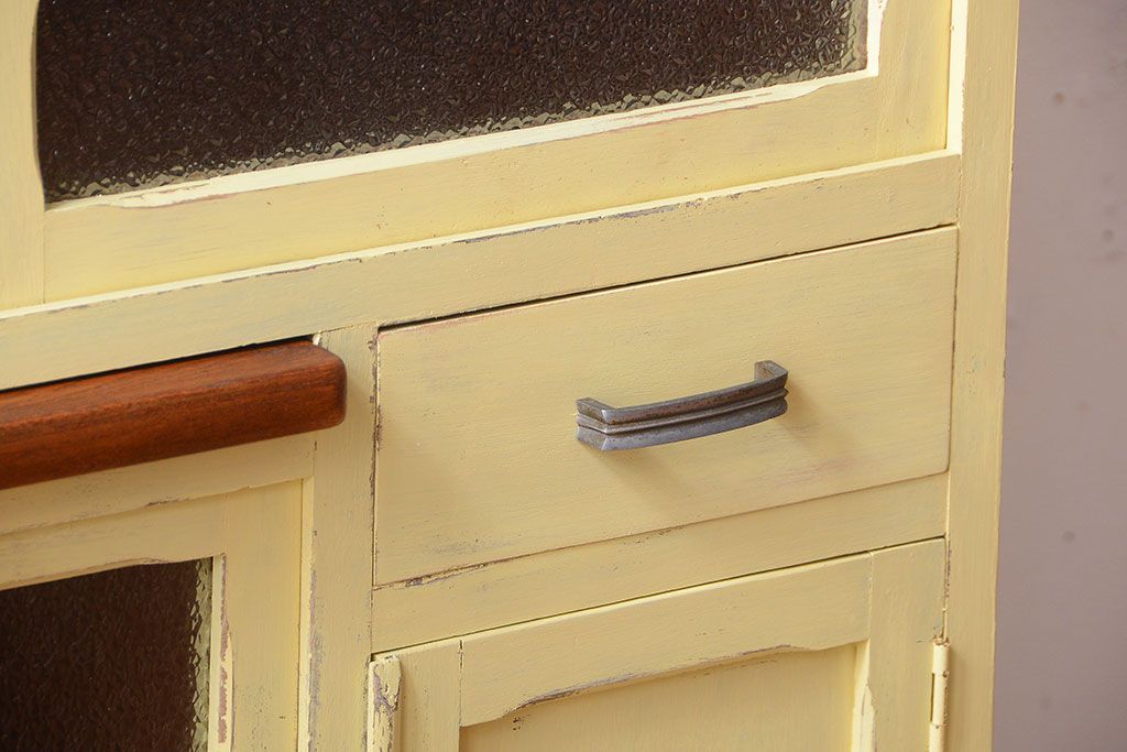 アンティーク家具　アンティークペイント　作業台付き!小さなキッチンキャビネット(食器棚・カップボード)