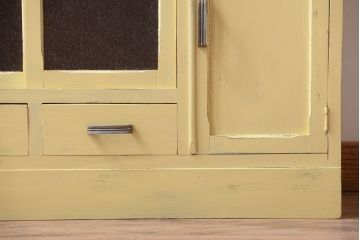 アンティーク家具　アンティークペイント　作業台付き!小さなキッチンキャビネット(食器棚・カップボード)