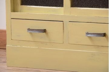 アンティーク家具　アンティークペイント　作業台付き!小さなキッチンキャビネット(食器棚・カップボード)