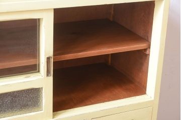 アンティーク家具　アンティークペイント　作業台付き!小さなキッチンキャビネット(食器棚・カップボード)