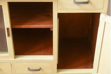 アンティーク家具　アンティークペイント　作業台付き!小さなキッチンキャビネット(食器棚・カップボード)