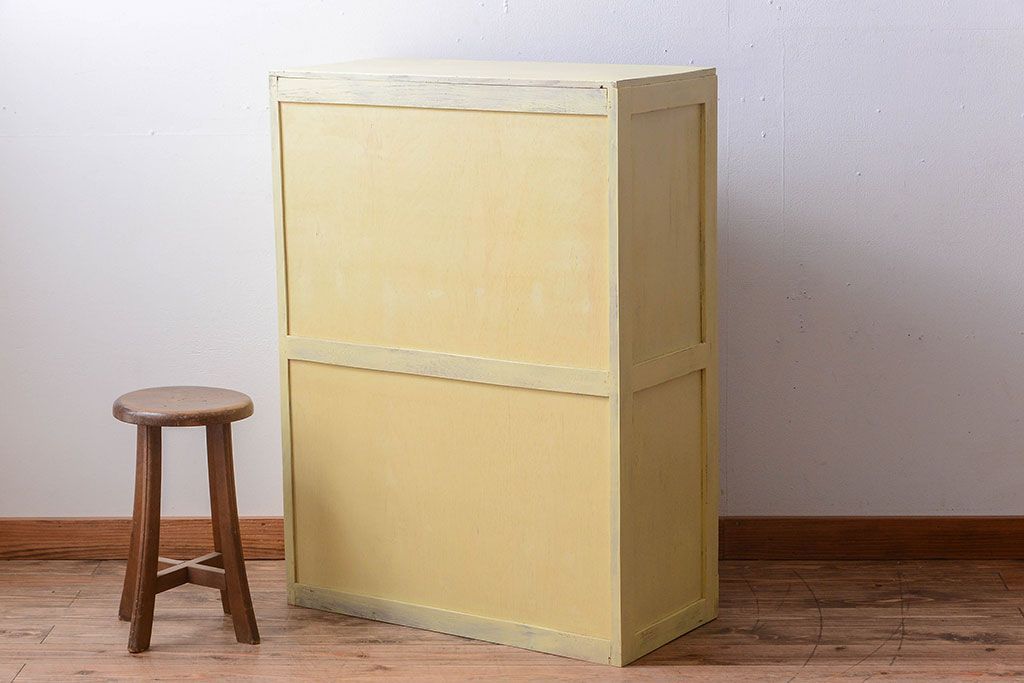 アンティーク家具　アンティークペイント　作業台付き!小さなキッチンキャビネット(食器棚・カップボード)