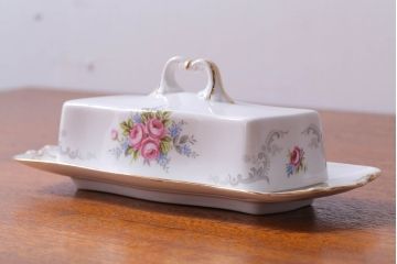 アンティーク雑貨　イギリス　Royal Albert(ロイヤルアルバート)　Tranquillity(トランキュリティ)シリーズ　バターディッシュ・調味料入れ3点セット