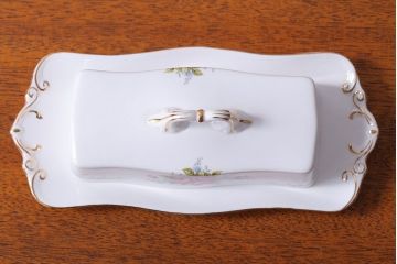 アンティーク雑貨　イギリス　Royal Albert(ロイヤルアルバート)　Tranquillity(トランキュリティ)シリーズ　バターディッシュ・調味料入れ3点セット