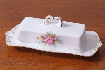 アンティーク雑貨　イギリス　Royal Albert(ロイヤルアルバート)　Tranquillity(トランキュリティ)シリーズ　バターディッシュ・調味料入れ3点セット