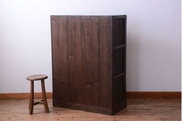 アンティーク家具　和製アンティーク　ダイヤガラス入り!小さなキッチンキャビネット(食器棚・収納棚)