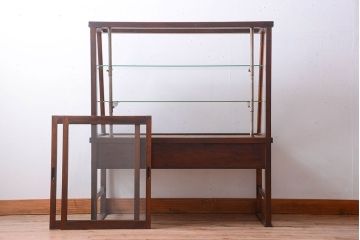 レトロ家具　和製アンティーク　古い木のレトロな台形型ガラスケース