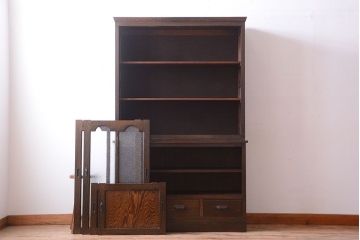 アンティーク家具　和製アンティーク　ダイヤガラス入り!上品で上質な古い木製カップボード(食器棚)