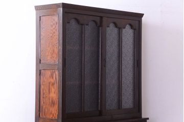 アンティーク家具　和製アンティーク　ダイヤガラス入り!上品で上質な古い木製カップボード(食器棚)