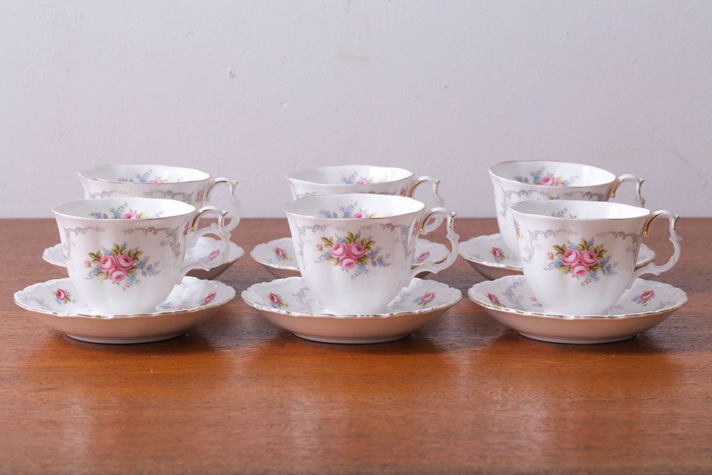 アンティーク雑貨　イギリス　Royal Albert(ロイヤルアルバート)　Tranquillity(トランキュリティ)シリーズ　カップ&ソーサー6客(洋食器)
