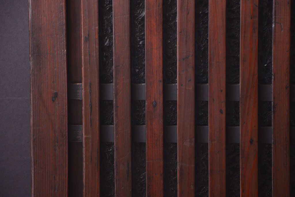 古民具・骨董　裏結霜ガラス入り!古い木の格子帯戸2枚セット(1)(ガラス帯戸)