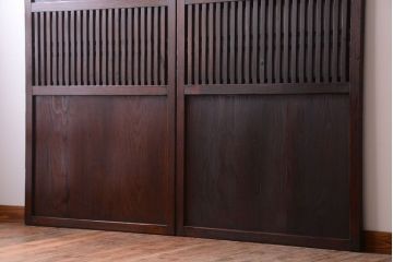 古民具・骨董　裏結霜ガラス入り!古い木の格子帯戸2枚セット(1)(ガラス帯戸)