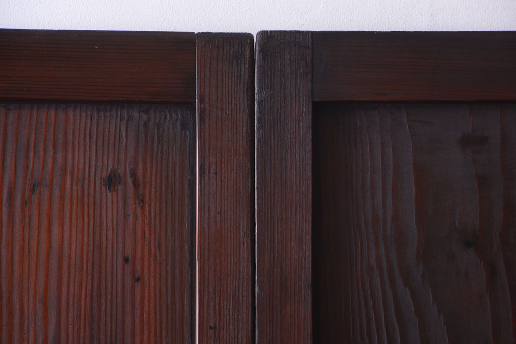 古民具・骨董　裏結霜ガラス入り!古い木の格子帯戸2枚セット(1)(ガラス帯戸)