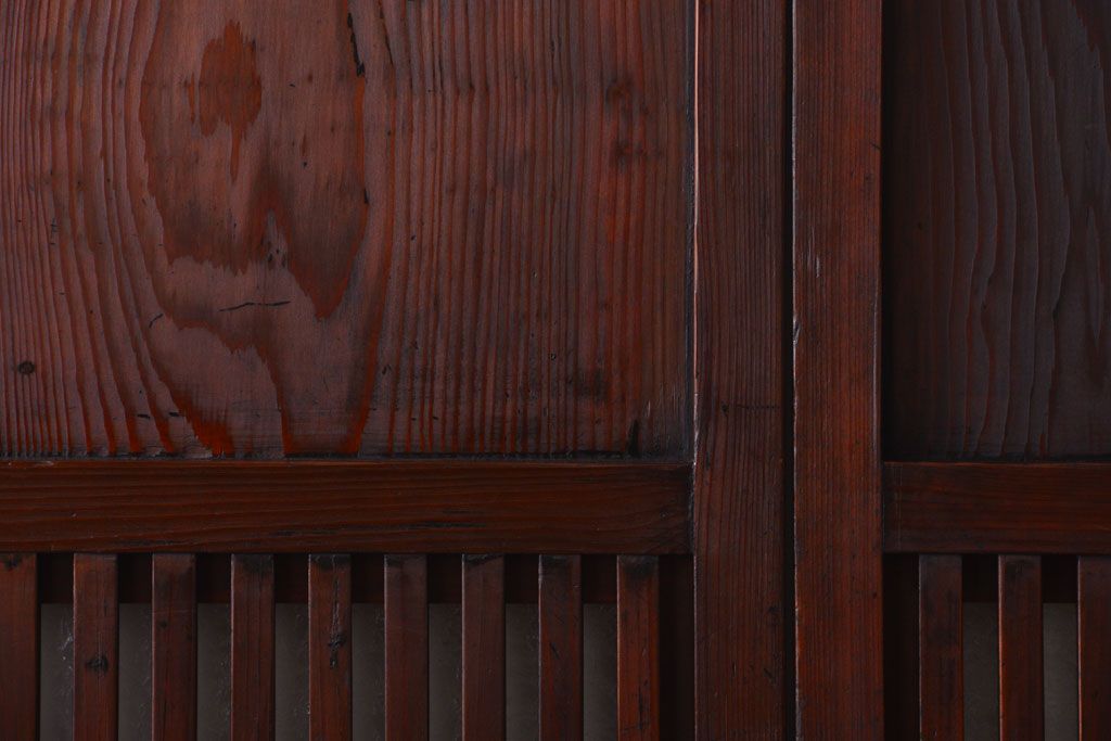 古民具・骨董　裏結霜ガラス入り!古い木の格子帯戸2枚セット(1)(ガラス帯戸)