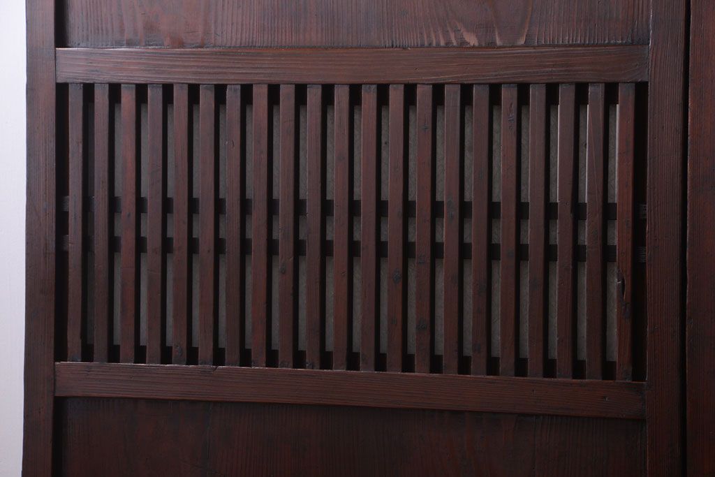 古民具・骨董　裏結霜ガラス入り!古い木の格子帯戸2枚セット(1)(ガラス帯戸)