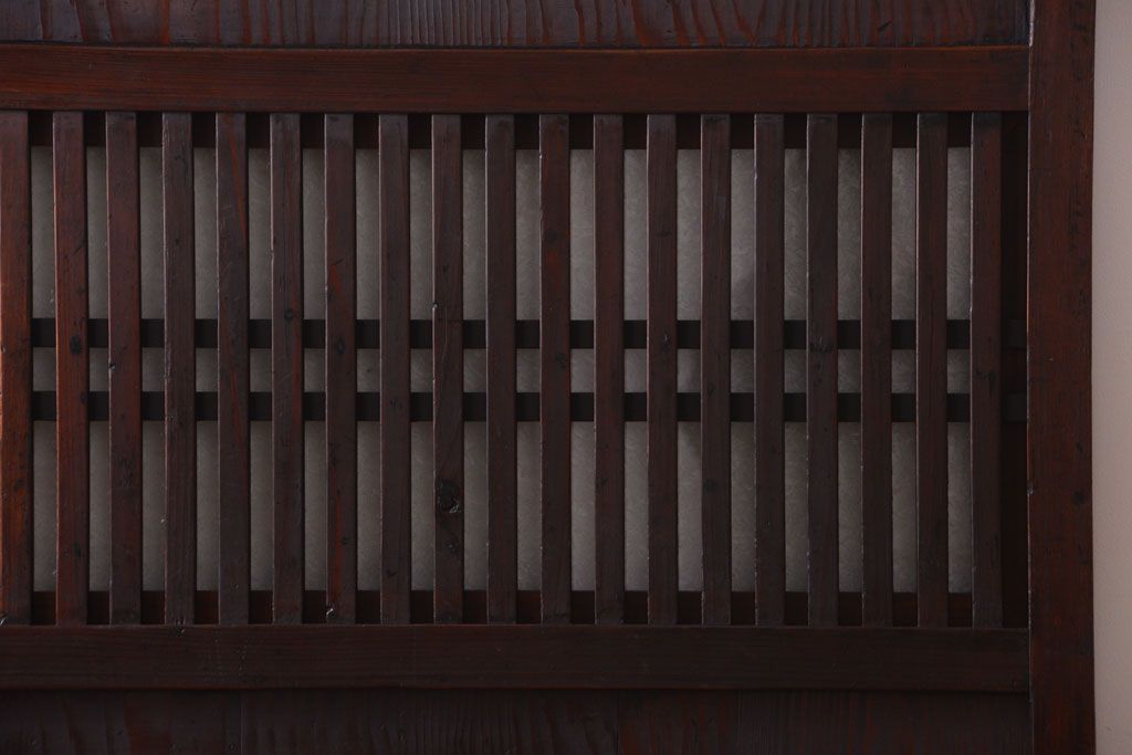 古民具・骨董　裏結霜ガラス入り!古い木の格子帯戸2枚セット(1)(ガラス帯戸)