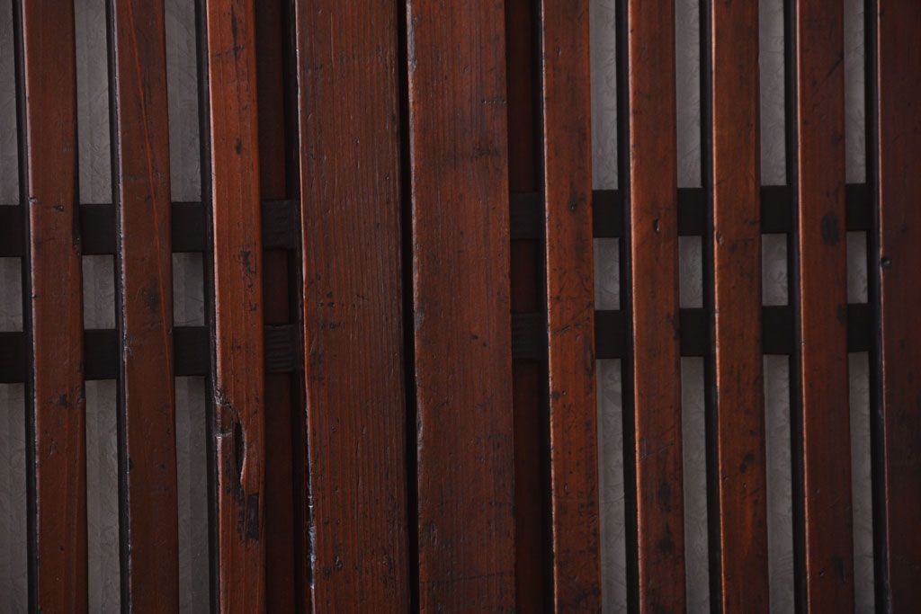 古民具・骨董　裏結霜ガラス入り!古い木の格子帯戸2枚セット(1)(ガラス帯戸)