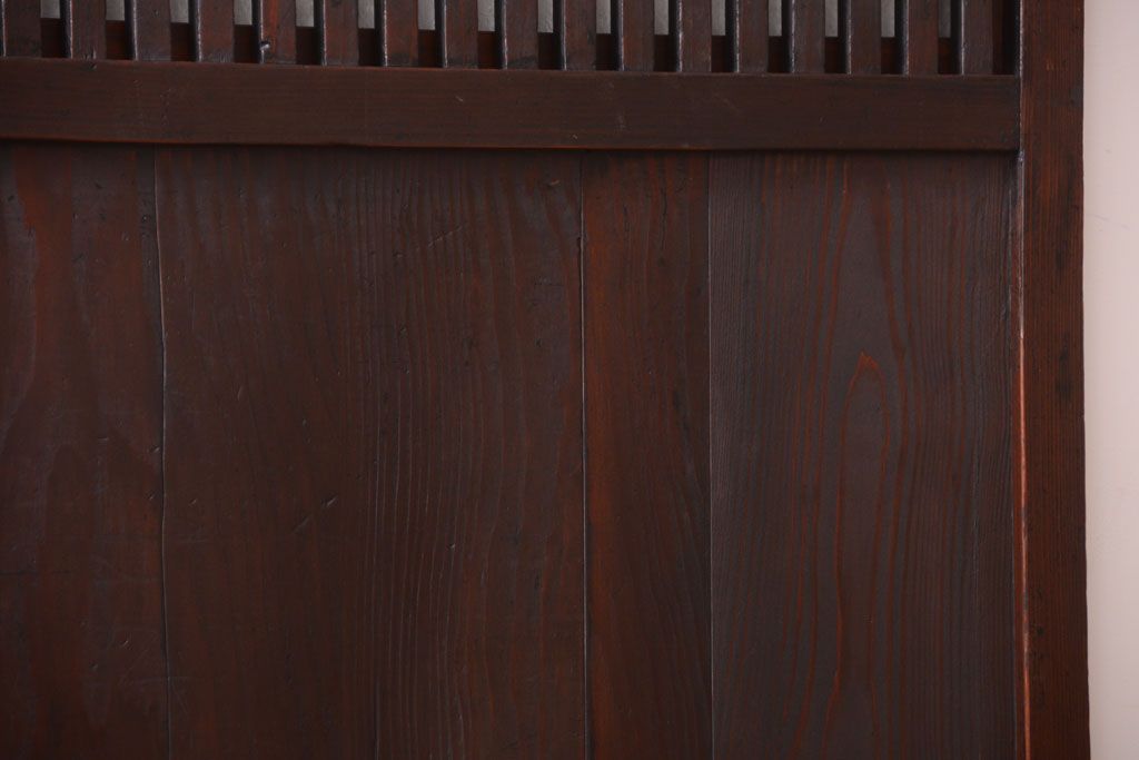 古民具・骨董　裏結霜ガラス入り!古い木の格子帯戸2枚セット(1)(ガラス帯戸)