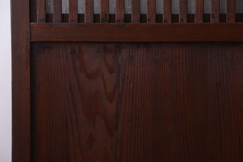 古民具・骨董　裏結霜ガラス入り!古い木の格子帯戸2枚セット(1)(ガラス帯戸)