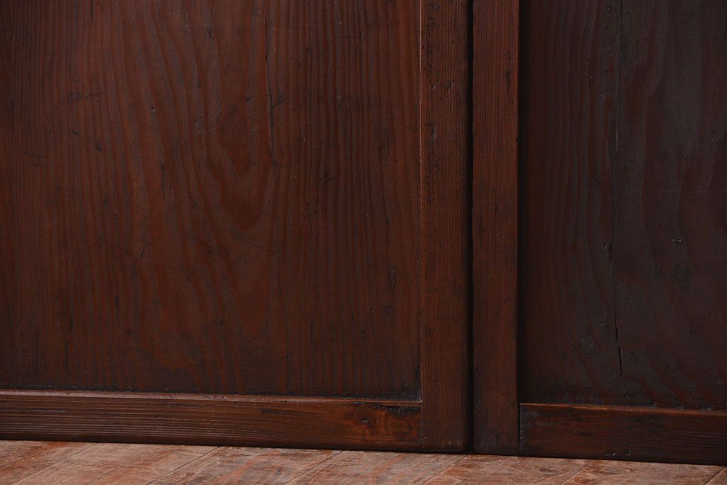 古民具・骨董　裏結霜ガラス入り!古い木の格子帯戸2枚セット(1)(ガラス帯戸)