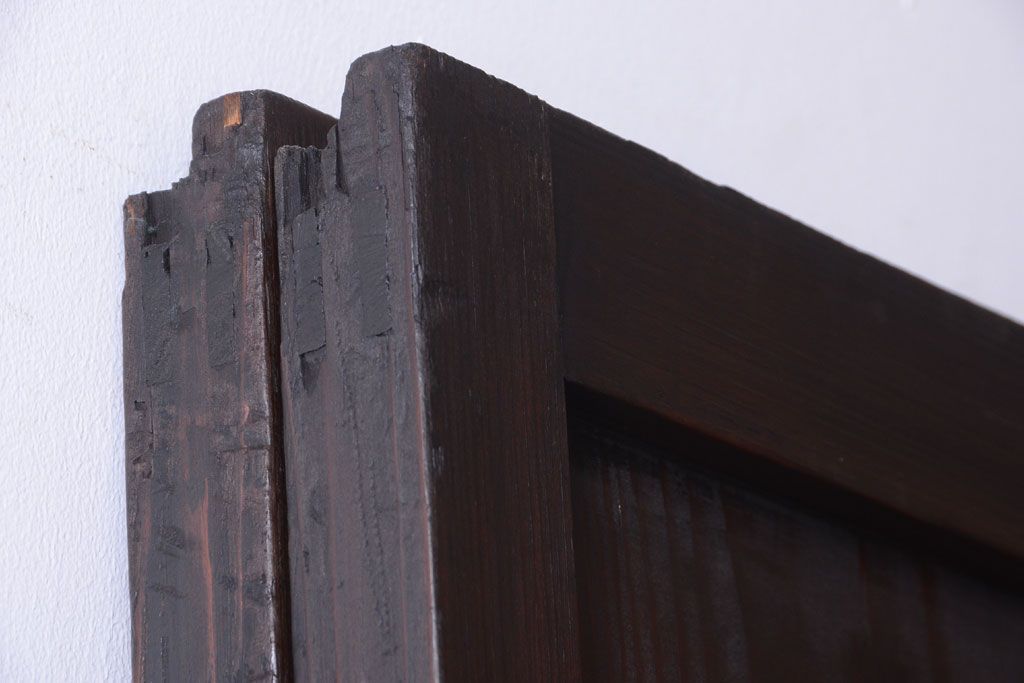 古民具・骨董　裏結霜ガラス入り!古い木の格子帯戸2枚セット(1)(ガラス帯戸)