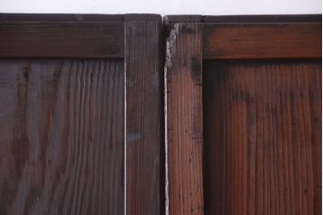 古民具・骨董　裏結霜ガラス入り!古い木の格子帯戸2枚セット(1)(ガラス帯戸)