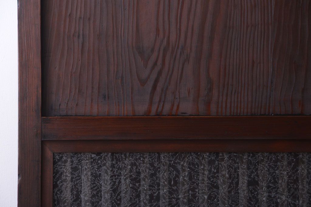 古民具・骨董　裏結霜ガラス入り!古い木の格子帯戸2枚セット(1)(ガラス帯戸)