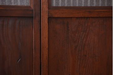 古民具・骨董　裏結霜ガラス入り!古い木の格子帯戸2枚セット(1)(ガラス帯戸)