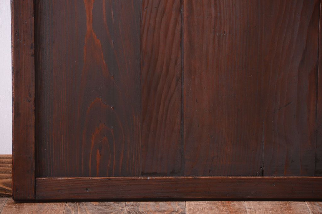 古民具・骨董　裏結霜ガラス入り!古い木の格子帯戸2枚セット(1)(ガラス帯戸)