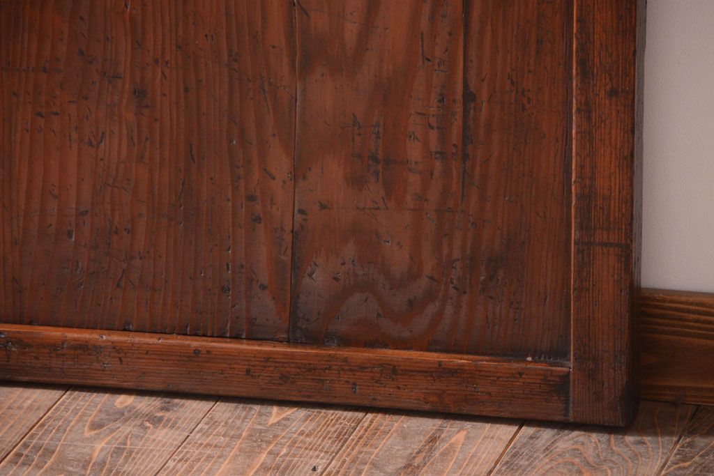 古民具・骨董　裏結霜ガラス入り!古い木の格子帯戸2枚セット(1)(ガラス帯戸)