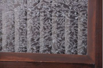 古民具・骨董　裏結霜ガラス入り!古い木の格子帯戸2枚セット(1)(ガラス帯戸)