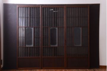 大正ロマン　デザインガラス入り!アンティーク障子枠ガラス戸3枚セット