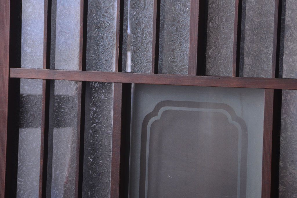 大正ロマン　デザインガラス入り!アンティーク障子枠ガラス戸3枚セット