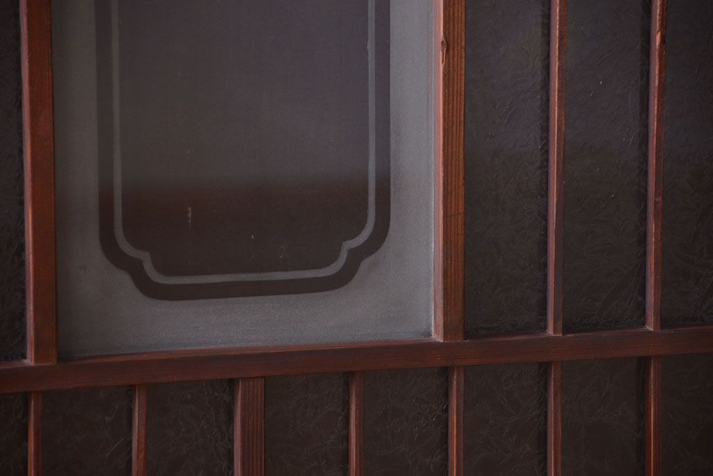 大正ロマン　デザインガラス入り!アンティーク障子枠ガラス戸3枚セット