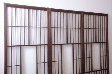 大正ロマン　デザインガラス入り!アンティーク障子枠ガラス戸3枚セット