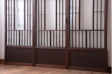 大正ロマン　デザインガラス入り!アンティーク障子枠ガラス戸3枚セット