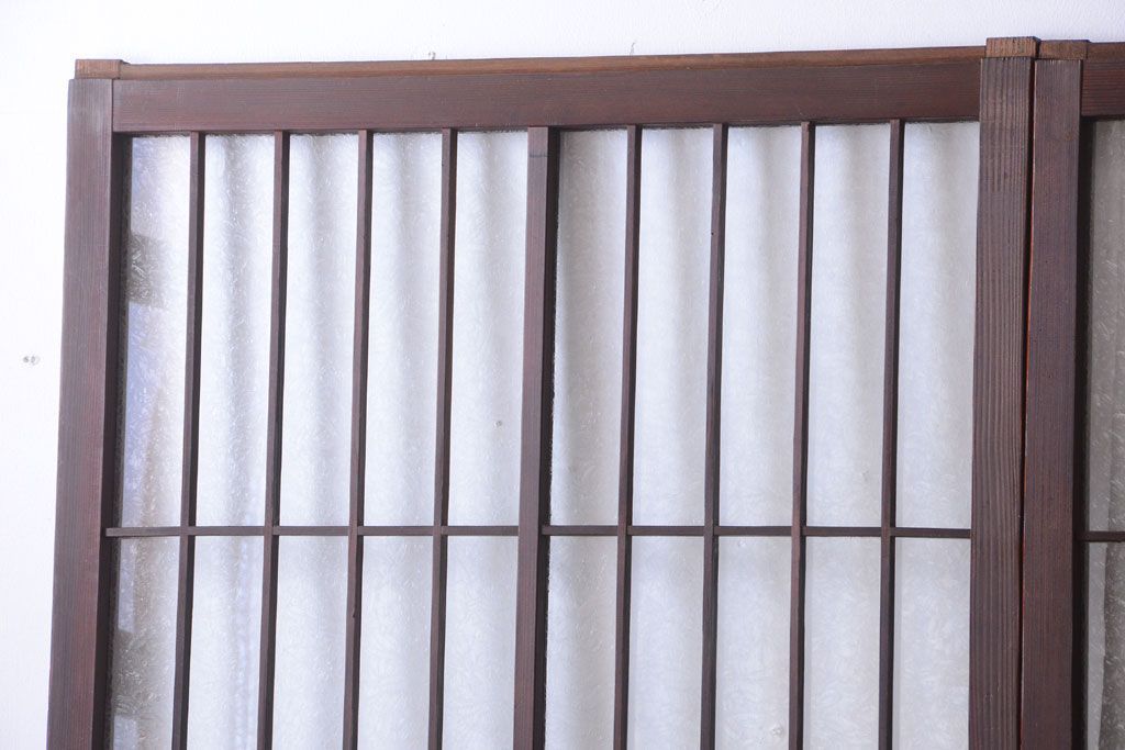 大正ロマン　デザインガラス入り!アンティーク障子枠ガラス戸3枚セット