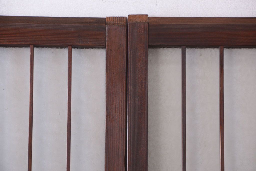 大正ロマン　デザインガラス入り!アンティーク障子枠ガラス戸3枚セット