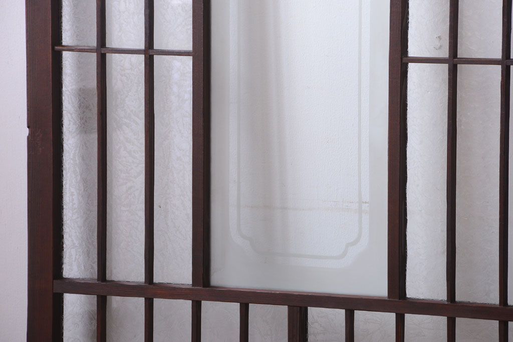 大正ロマン　デザインガラス入り!アンティーク障子枠ガラス戸3枚セット