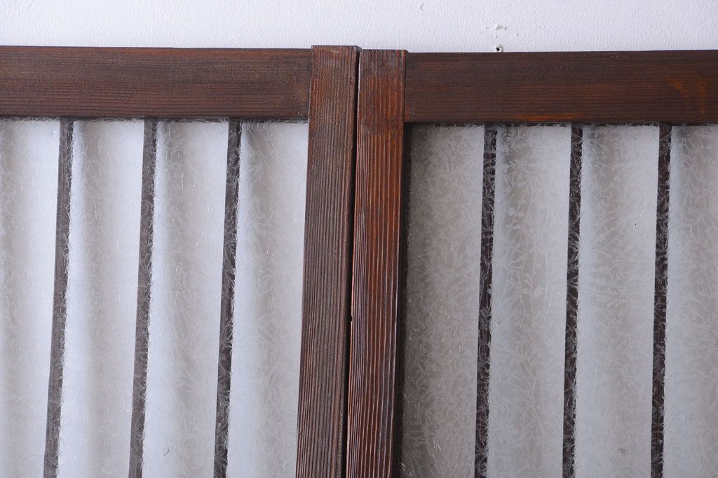 大正ロマン　デザインガラス入り!アンティーク障子枠ガラス戸3枚セット