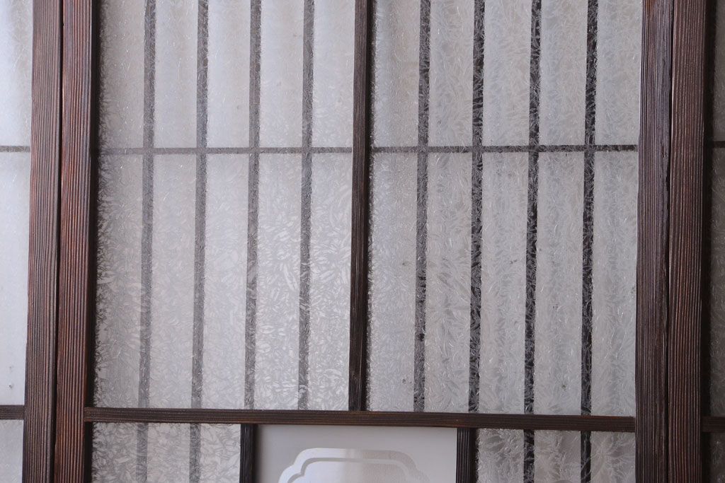 大正ロマン　デザインガラス入り!アンティーク障子枠ガラス戸3枚セット