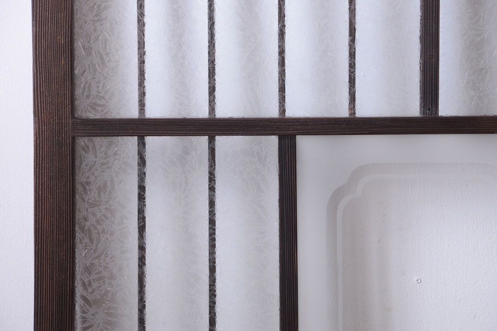 大正ロマン　デザインガラス入り!アンティーク障子枠ガラス戸3枚セット