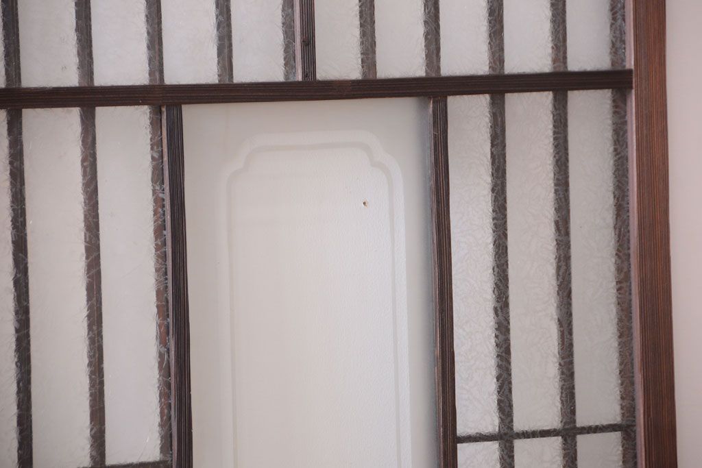 大正ロマン　デザインガラス入り!アンティーク障子枠ガラス戸3枚セット