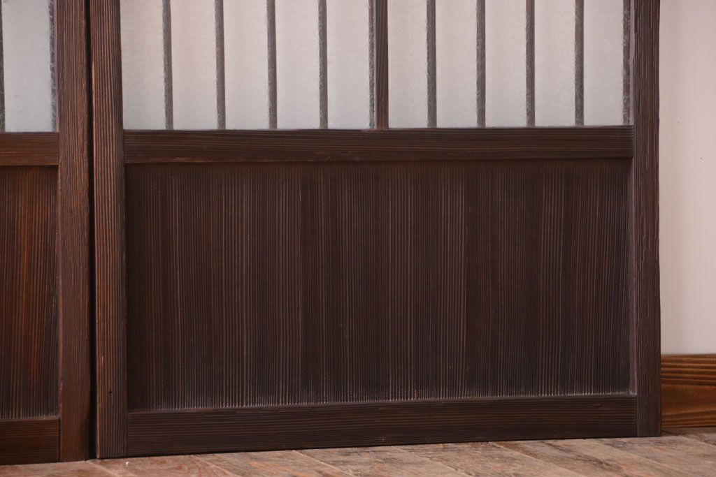 大正ロマン　デザインガラス入り!アンティーク障子枠ガラス戸3枚セット