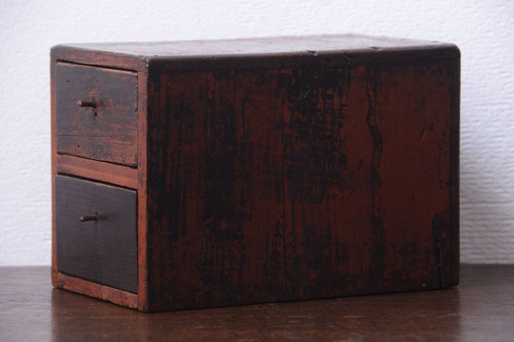 アンティーク家具　古民具・骨董　古い木の小さなアンティーク小引き出し