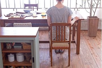 アンティーク家具　和製アンティーク　アンティークリネン座面のシンプルなダイニングチェア(3)