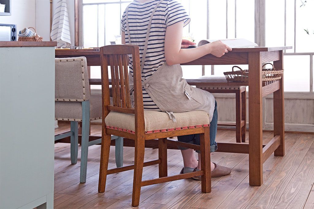 アンティーク家具　和製アンティーク　アンティークリネン座面のシンプルなダイニングチェア(3)