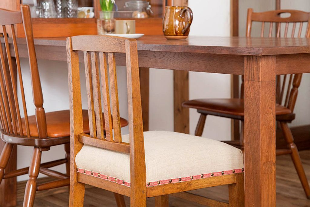 アンティーク家具　和製アンティーク　アンティークリネン座面のシンプルなダイニングチェア(3)