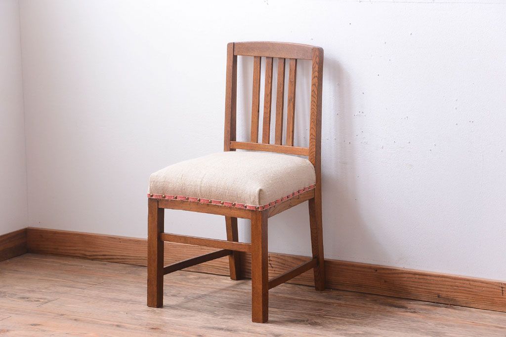 アンティーク家具　和製アンティーク　アンティークリネン座面のシンプルなダイニングチェア(3)