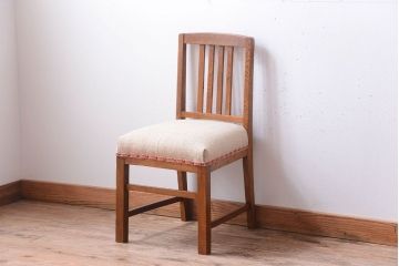 アンティーク家具　和製アンティーク　アンティークリネン座面のシンプルなダイニングチェア(3)